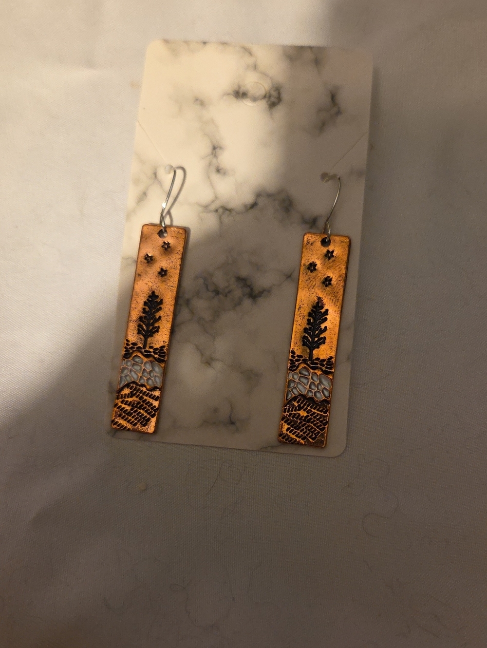 Copper Tone Botanical Rectangle Drop Earrings - Women's Jewelry